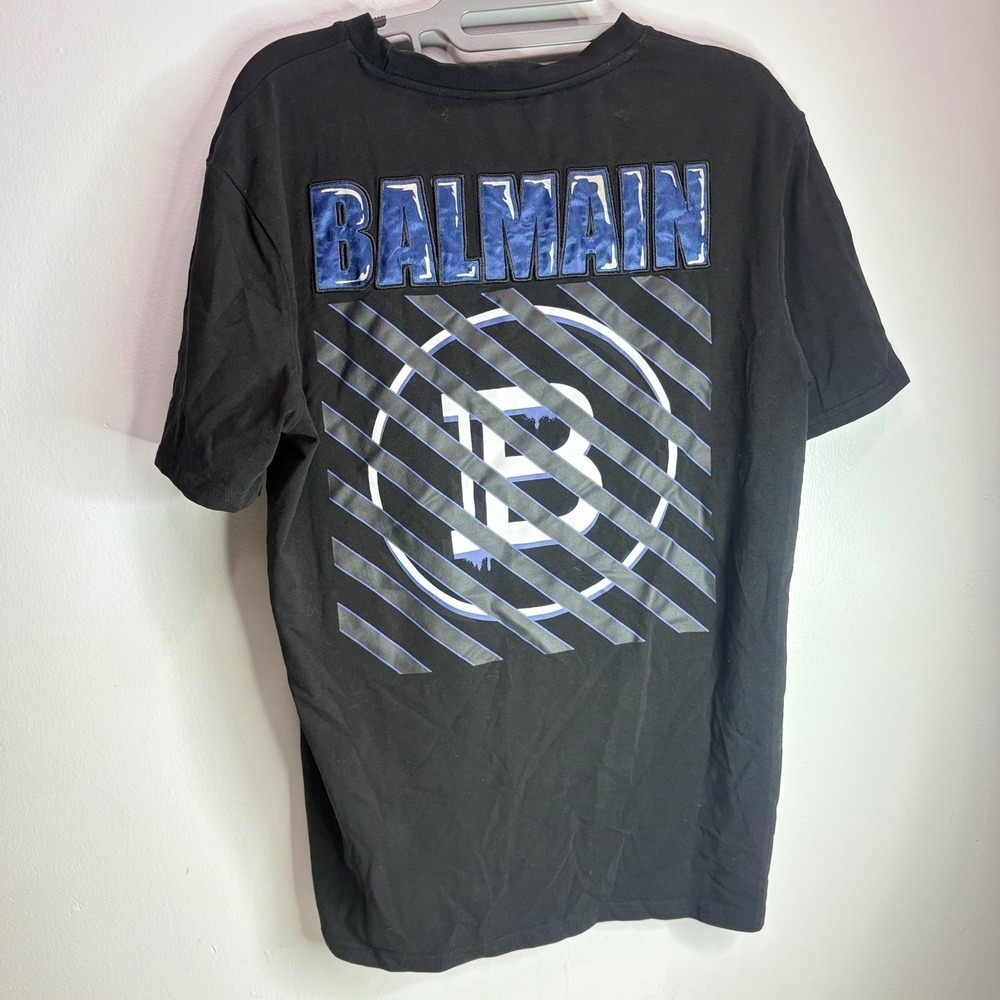 Balmain Paris Black Logo Graphic T Shirt Tee Men's Size L